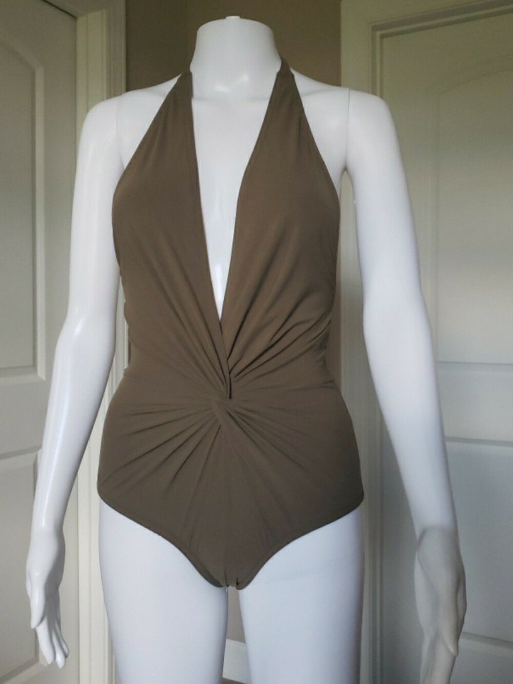 Karla Colletto Twist Front Halter One-Piece Swimsuit - Olive